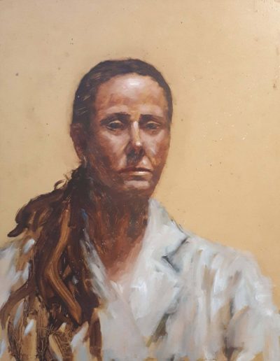 Alyson May - Classic Self Portrait, oil on board, 42 x 33cm