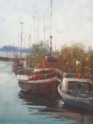 Alyson May - Rigging on Red, oil on canvas, 62 x 28cm