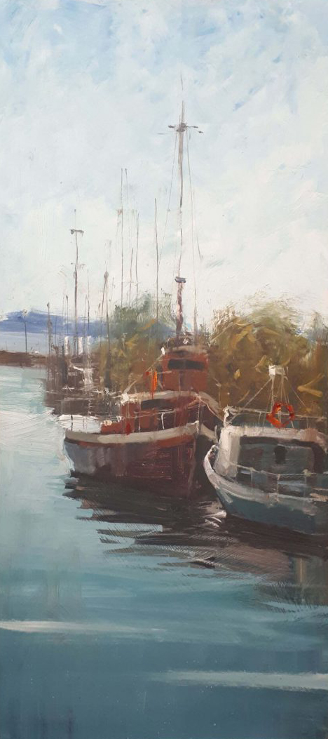 Alyson May - Rigging on Red, oil on canvas, 62 x 28cm