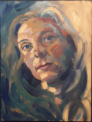 Alyson May - Self Portrait in Yellow, oil on board, 30 x 22cm