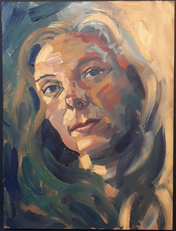 Alyson May - Self Portrait in Yellow, oil on board, 30 x 22cm