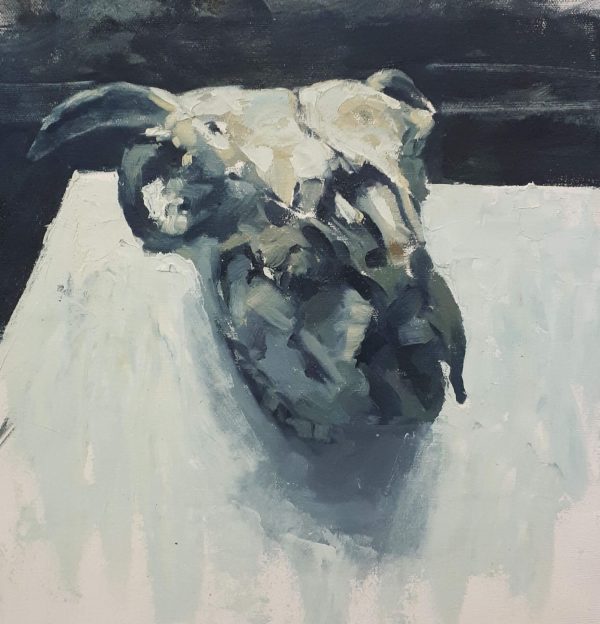 Alyson May - Skull in Grey, oil on canvas, 29 x 30cm