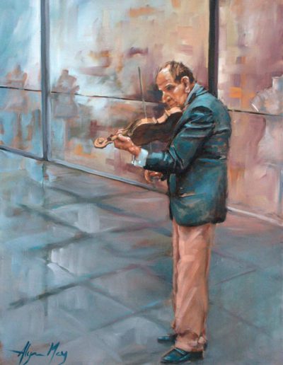 Alyson May - Violin Busker. oil on canvas, 680w x 880h